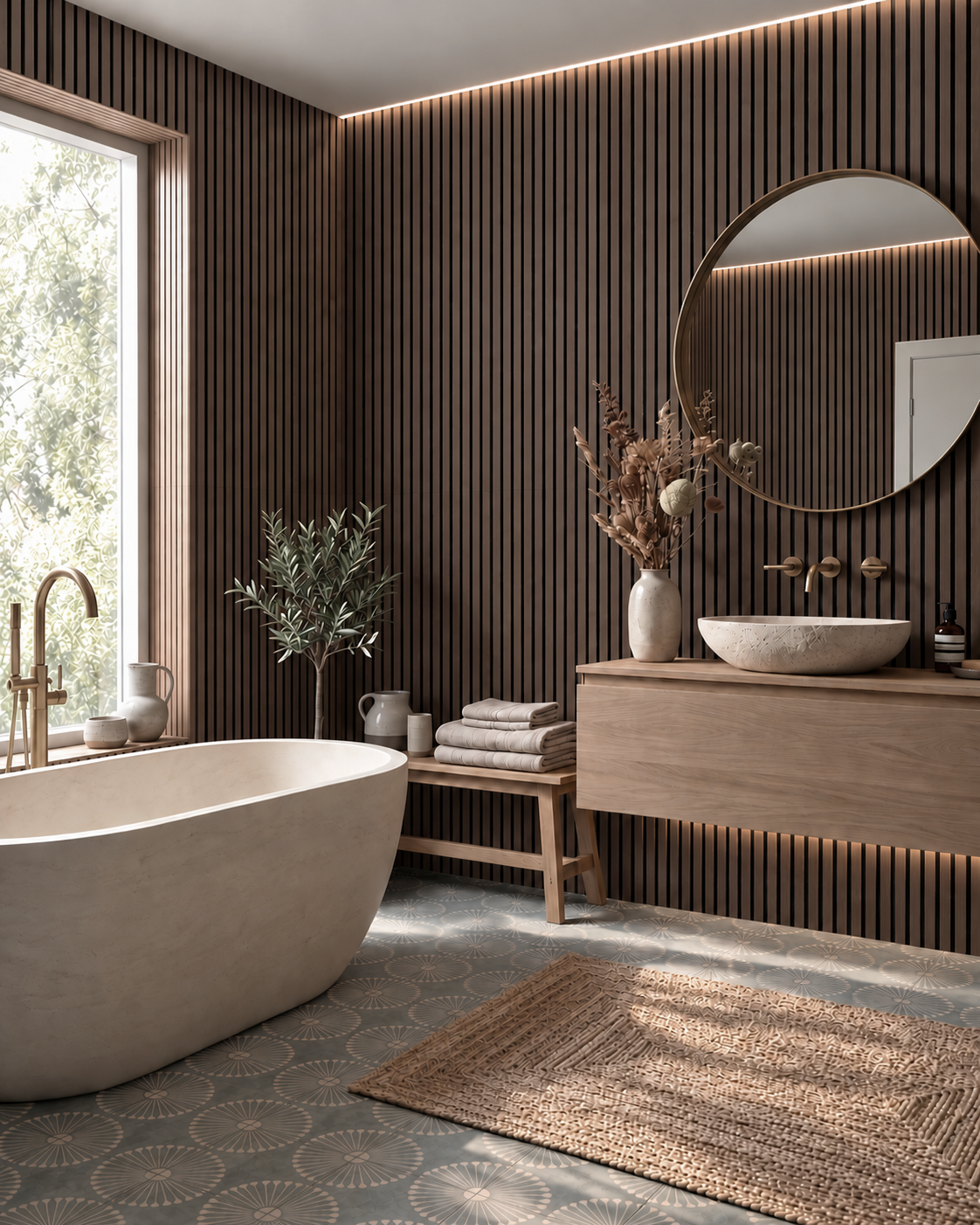 Waterproof Dark Walnut Slat Wall Panels
