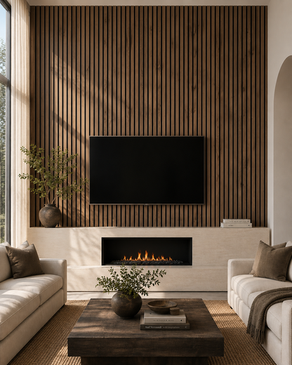 Acoustic Slat Wall Panels - Burnt Hickory Wood Veneer