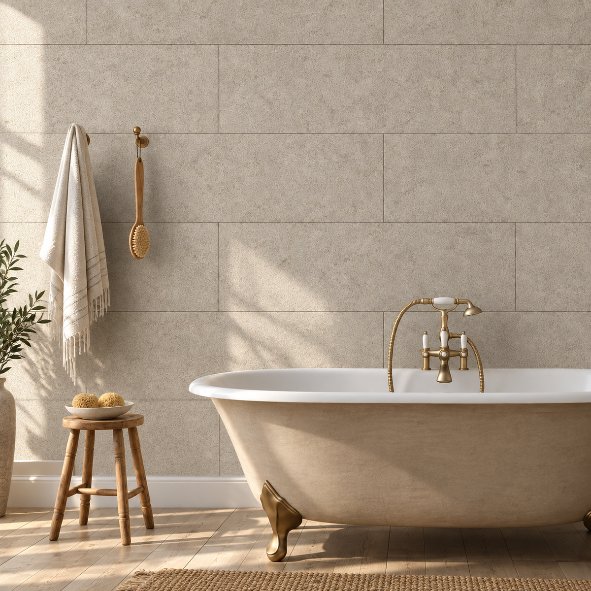 Beige Sun Stone SPC Shower Tiles - 4 Pack