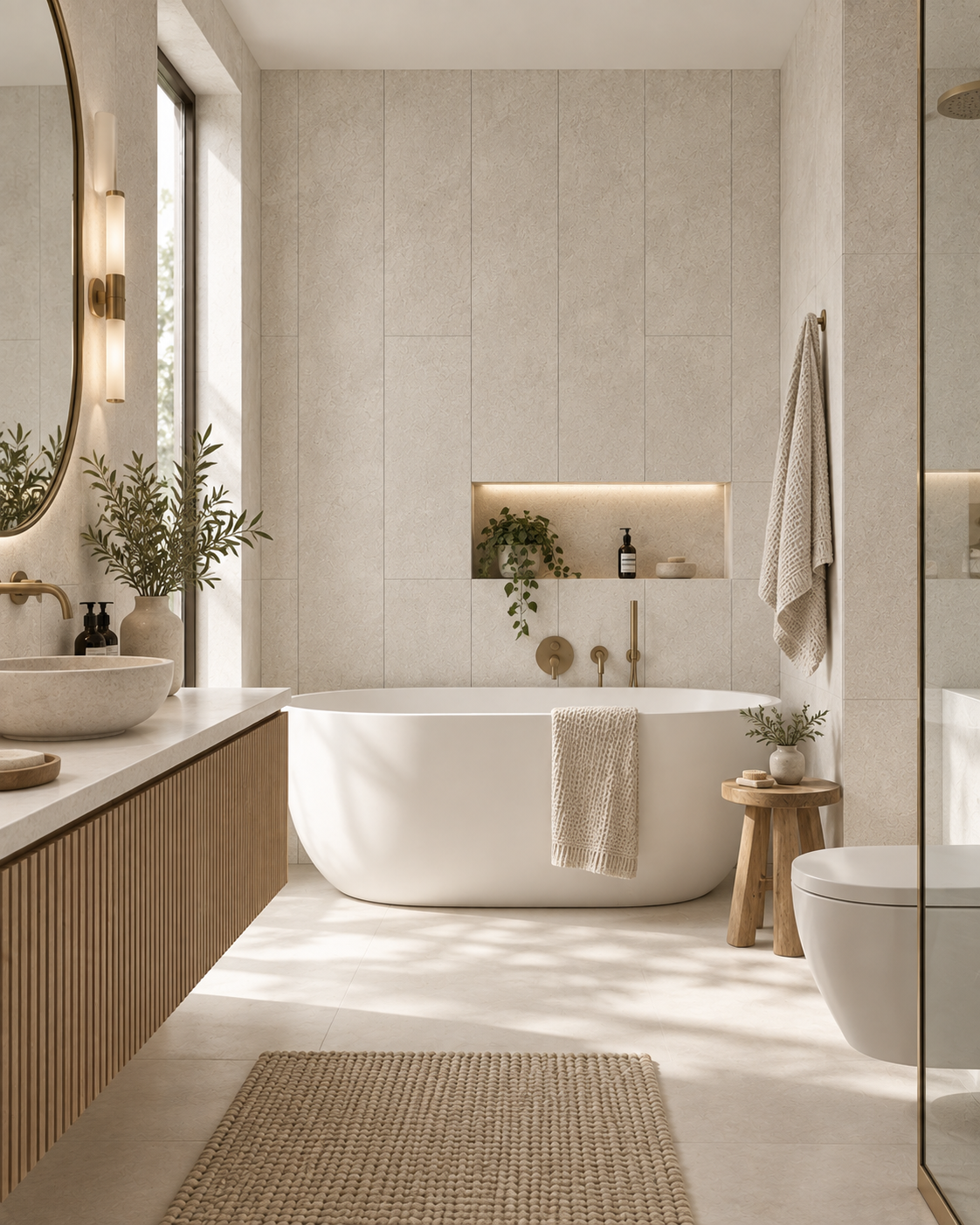 Beige Sun Stone SPC Shower Tiles - 4 Pack