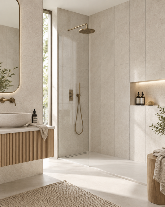 Beige Sun Stone SPC Shower Tiles - 4 Pack