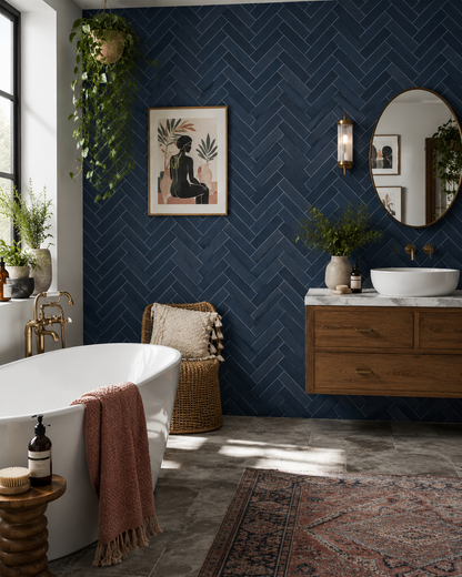 Navy Chevron PVC Shower Panels