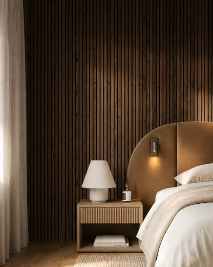 Acoustic Slat Wall Panels - Burnt Hickory Wood Veneer