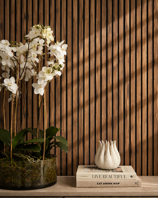 Acoustic Slat Wall Panels - Burnt Hickory Wood Veneer
