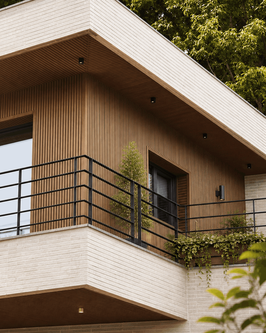 Light Teak Slat Outdoor Wall Cladding