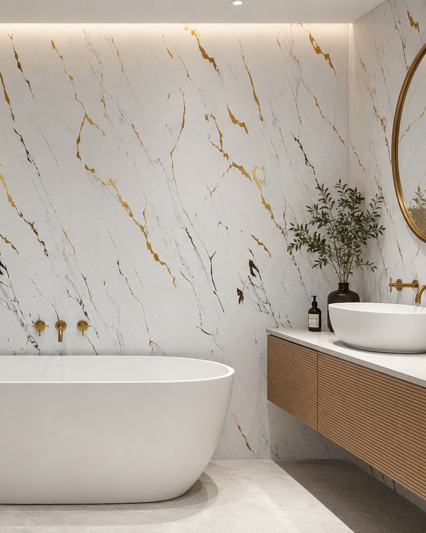 White & Gold Marble PVC Shower Panels