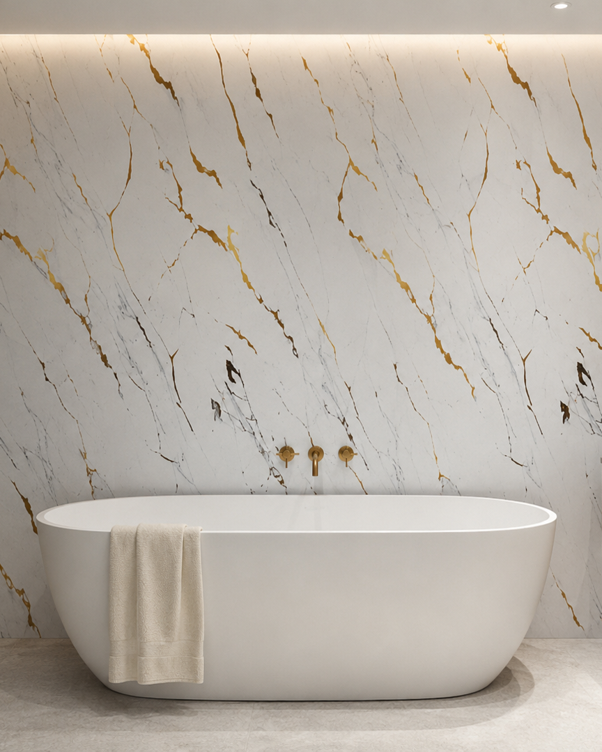 White & Gold Marble PVC Shower Panels