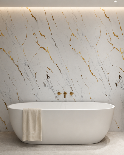 White & Gold Marble PVC Shower Panels