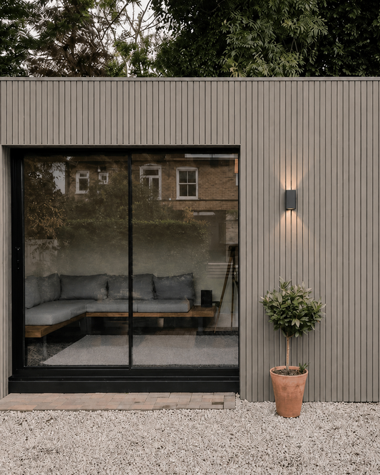 Greige Wood Slat Outdoor Wall Cladding
