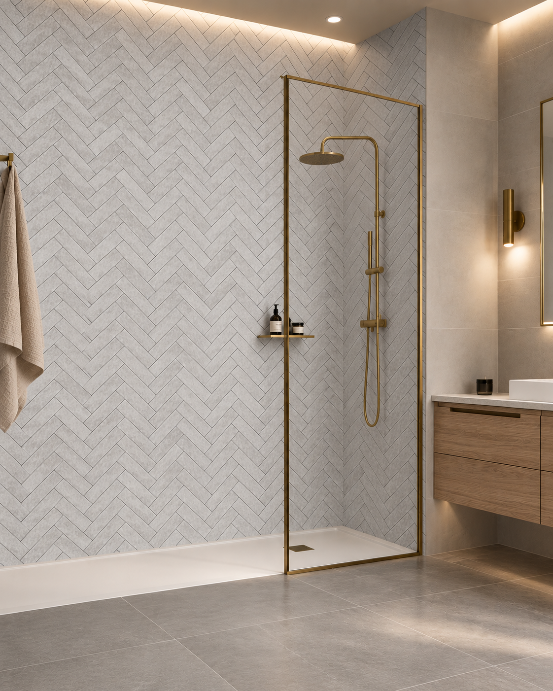 Grey Chevron PVC Shower Panels