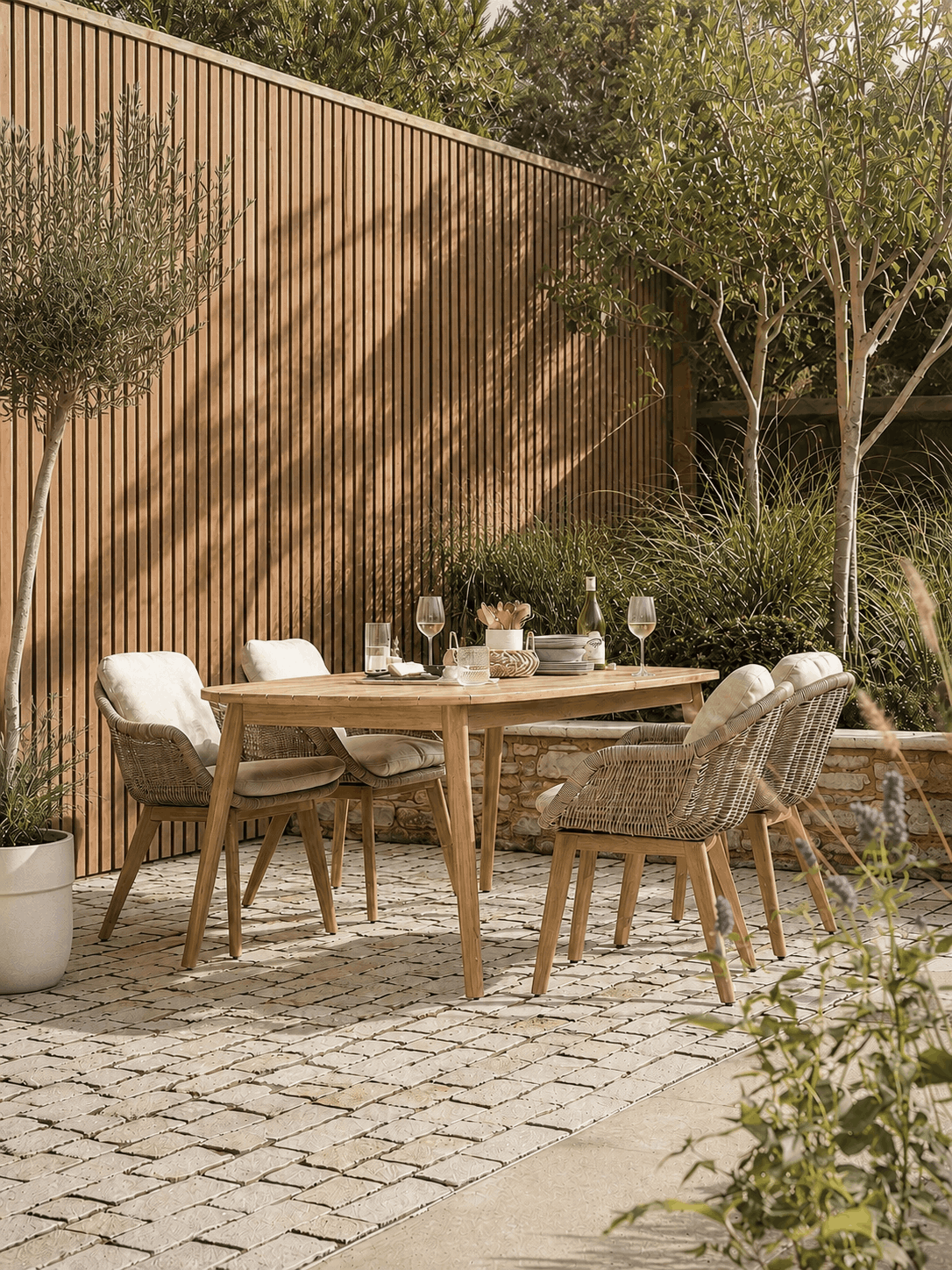Light Teak Slat Outdoor Wall Cladding