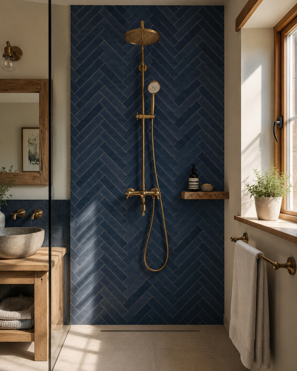 Navy Chevron PVC Shower Panels