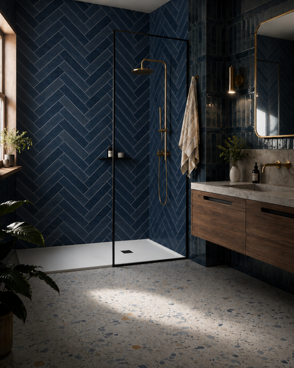 Navy Chevron PVC Shower Panels