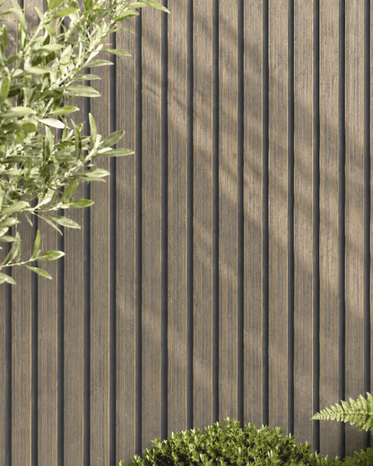 Greige Wood Slat Outdoor Wall Cladding