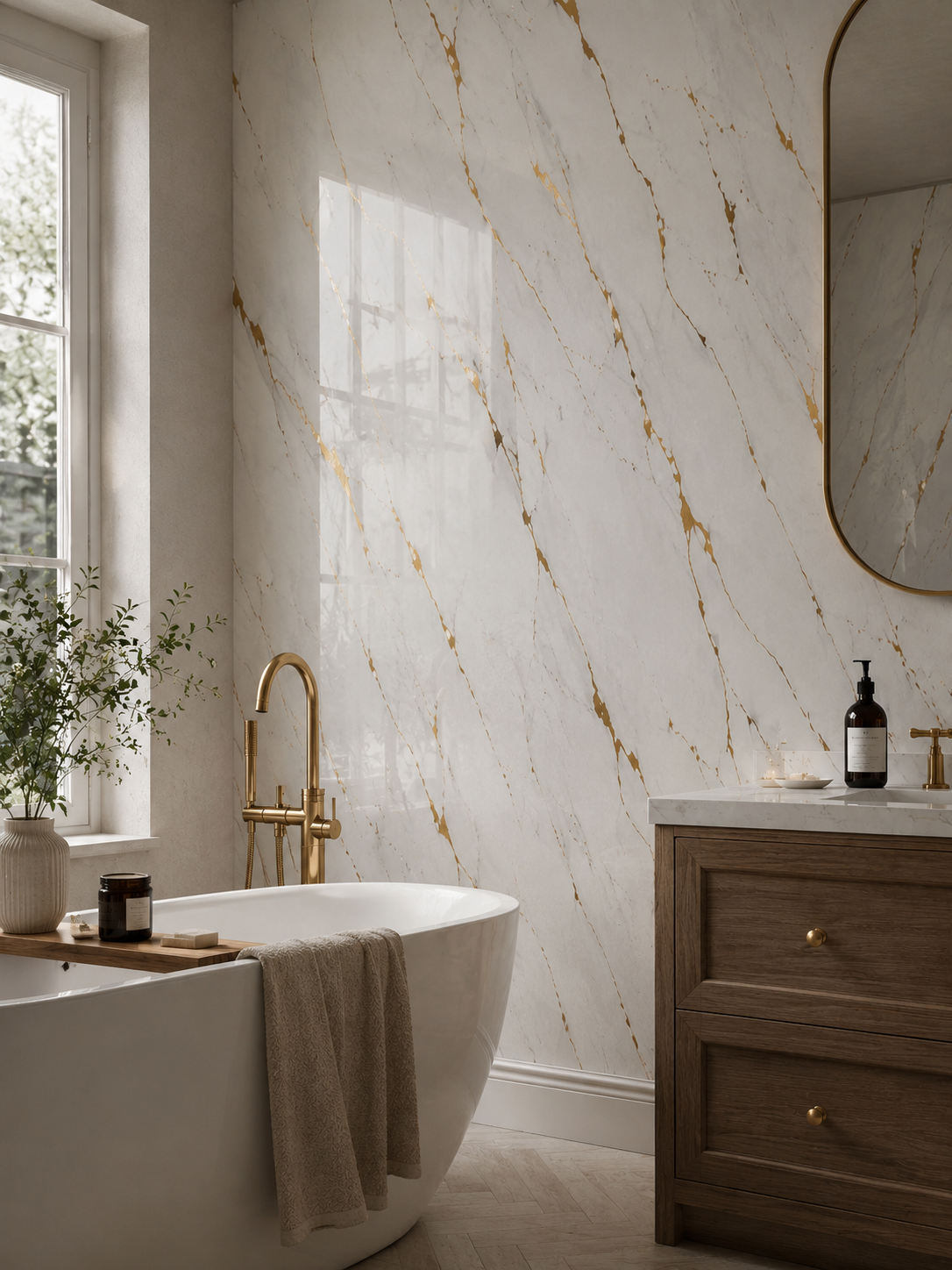 White & Gold Marble PVC Shower Panels